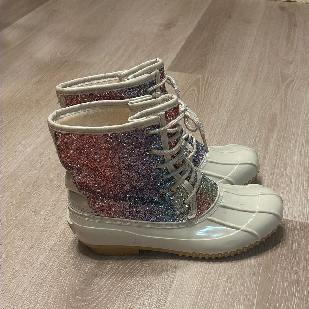 Sugar Multicolored Glitter Lace-Up Snow Boots
